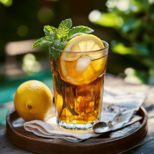 Served iced lemon balm for weight loss with lemon and mint
