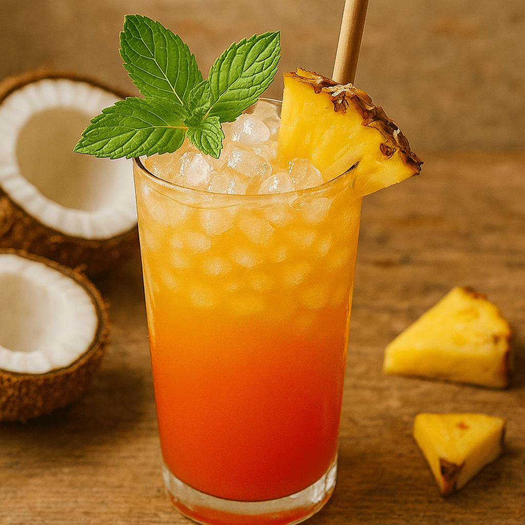 Coconut and Pineapple Mocktail Magic: A Guilt-Free Tropical Escape 2 Coconut and pineapple mocktail served with tropical garnish