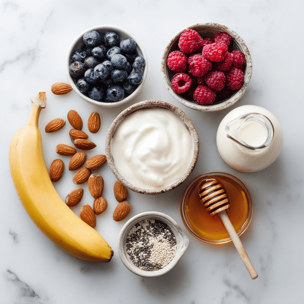 abde0815 90906 Flat lay of smoothie ingredients on white marb d4f07918 a4ab 4024 8250 184c2a6789a0 2