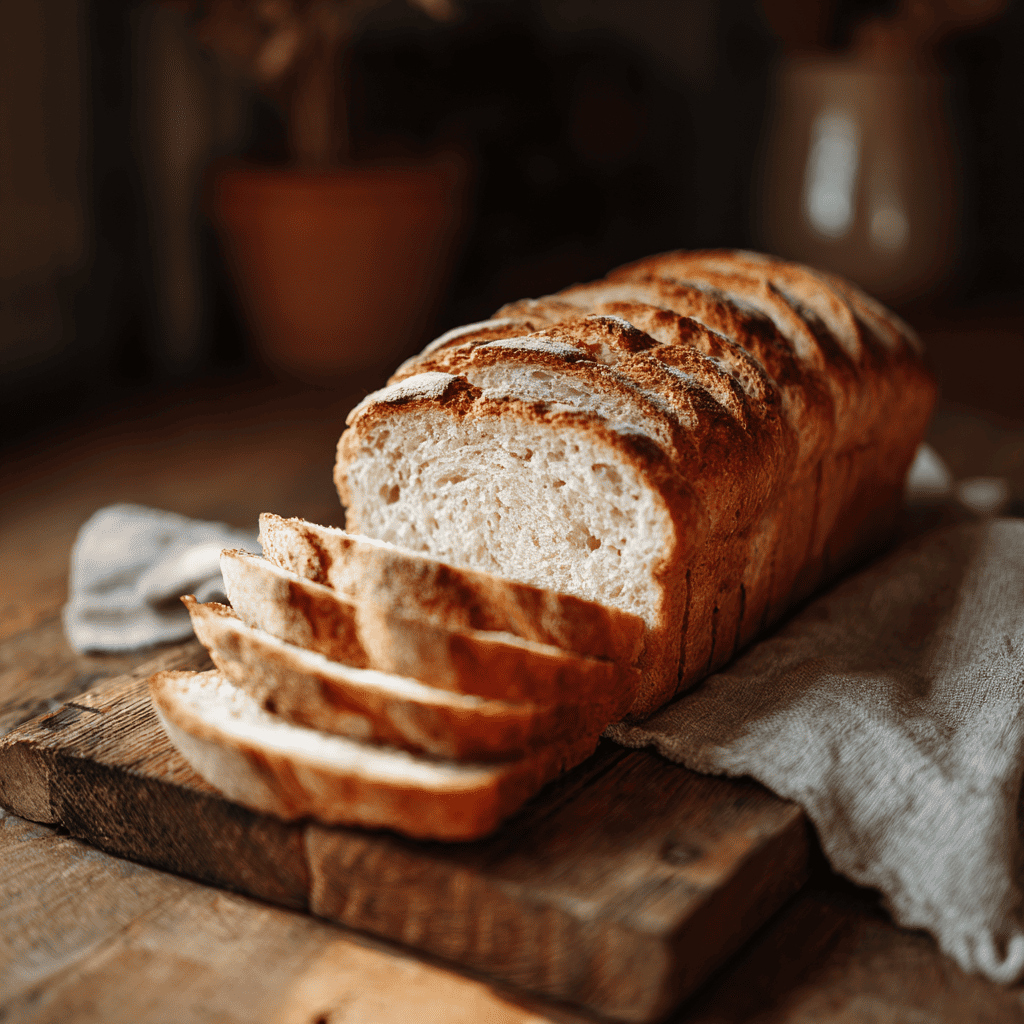 Sliced keto bread on a cutting board