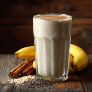 Chia Banana Boost Smoothie (Copycat Tropical Smoothie Café, High Protein & Healthy) 5 Served Chia Banana Boost smoothie with banana and cinnamon