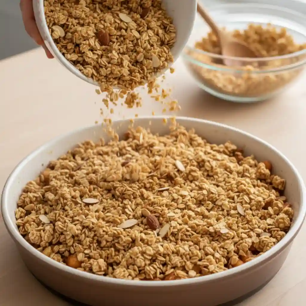 Easy Gluten Free Apple Crisp Recipe That Everyone Will Love 4 Sprinkling the delicious oat-almond topping over the gluten free apple crisp filling.