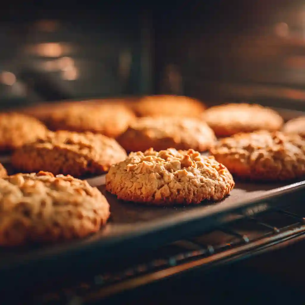 Soft & Chewy Oatmeal Peanut Butter Cookies (Easy Recipe) 3 Freshly baked oatmeal peanut butter cookies on tray