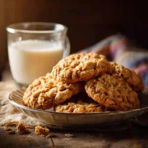 Soft & Chewy Oatmeal Peanut Butter Cookies (Easy Recipe) 4 Soft and chewy oatmeal peanut butter cookies served with milk